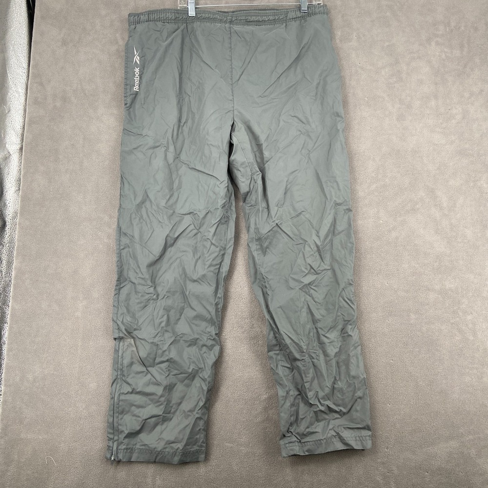 Vintage Y2K Reebok Windbreaker Baggy Track Pants Sz L‎ Charcoal Embroidered